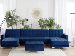 Beliani 5-Istuttava U-Kulmavuodesohva Ja Rahi Sametti Laivastonsininen Aberdeen Hot