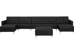 Beliani 6-Istuttava U-Kulmavuodesohva Ja Rahi Keinonahka Musta Aberdeen Discount