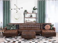 Beliani 5-Istuttava U-Kulmavuodesohva Ja Rahi Keinonahka Ruskea Aberdeen Cheap