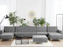 Beliani 6-Istuttava U-Kulmavuodesohva Ja Rahi Sametti Harmaa Aberdeen Cheap