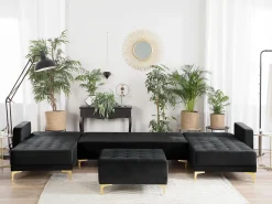 Beliani 5-Istuttava U-Kulmavuodesohva Ja Rahi Sametti Musta Aberdeen Clearance