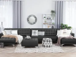 Beliani 6-Istuttava U-Kulmavuodesohva Keinonahka Musta Aberdeen Sale