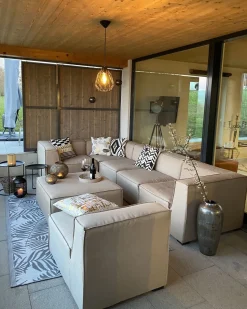 Beliani 7-Istuttava Ulkokulmasohva Ja Rahi Kangas Vasenk. Beige Arezzo Shop