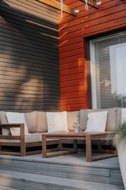 Beliani 5-Istuttava Ulkokulmasohvaryhma Sertifioitu Akaasia Tumma Puu Timor Ii Fashion