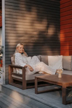 Beliani 5-Istuttava Ulkokulmasohvaryhma Sertifioitu Akaasia Tumma Puu Timor Ii Fashion