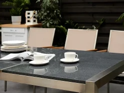 Beliani 8-Istuttava Ulkoruokailuryhma 3-Osainen Graniittitaso Tekstiilituolit Harmaa/Beige Grosseto Flash Sale