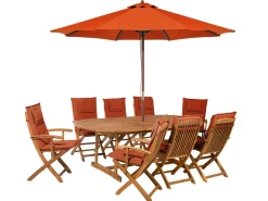 Beliani 8-Istuttava Ulkoruokailuryhma Aurinkovarjolla Akasiapuu Tummanpunainen Maui Best
