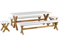 Beliani 8-Istuttava Ulkoruokailuryhma Penkeilla Ja Jakkaroilla Valkoinen Olbia Online