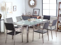 Beliani 6-Istuttava Ulkoruokailuryhma 3-Osainen Lasitaso Polyrottinkituolit Musta Grosseto Shop