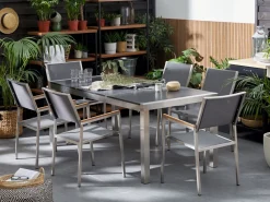 Beliani 6-Istuttava Ulkoruokailuryhma Poltettu Graniittitaso Tekstiilituolit Musta/Harmaa Grosseto Store