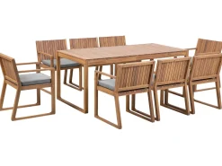 Beliani 8-Istuttava Ulkoruokailuryhma Akaasia Vaalea Puu/Harmaa Sassari Hot