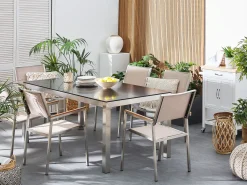 Beliani 6-Istuttava Ulkoruokailuryhma Graniittitaso Tekstiilituolit Musta/Beige Grosseto Cheap