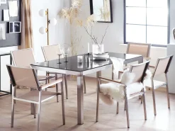 Beliani 6-Istuttava Ulkoruokailuryhma Graniittitaso Tekstiilituolit Musta/Beige Grosseto Cheap