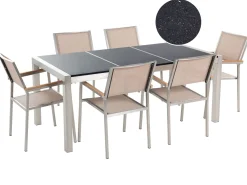 Beliani 6-Istuttava Ulkoruokailuryhma 3-Osainen Graniittitaso Tekstiilituolit Musta/Beige Grosseto Shop