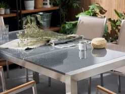 Beliani 6-Istuttava Ulkoruokailuryhma 3-Osainen Graniittitaso Tekstiilituolit Musta/Beige Grosseto Shop