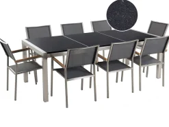 Beliani 8-Istuttava Ulkoruokailuryhma 3-Osainen Graniittitaso Tekstiilituolit Musta/Harmaa Grosseto Fashion