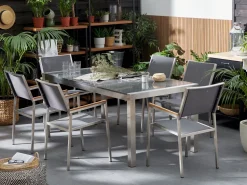 Beliani 6-Istuttava Ulkoruokailuryhma 3-Osainen Graniittitaso Ja Tekstiilituolit Harmaa Grosseto Best Sale