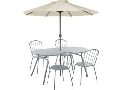 Beliani 4-Istuttava Ulkoruokailuryhma Aurinkovarjolla Teras Vaaleansininen Calvi Store