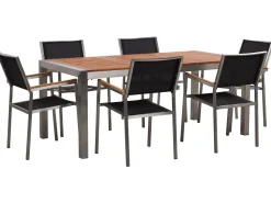 Beliani 6-Istuttava Ulkoruokailuryhma Eukalyptuspuutaso Tekstiilituolit Musta Grosseto Cheap