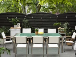 Beliani 8-Istuttava Ulkoruokailuryhma 3-Osainen Lasitaso Tekstiilituolit Valkoinen Grosseto Hot