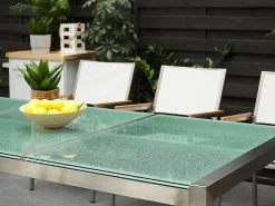 Beliani 8-Istuttava Ulkoruokailuryhma 3-Osainen Lasitaso Tekstiilituolit Valkoinen Grosseto Hot