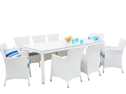 Beliani 8-Istuttava Ulkoruokailuryhma Polyrottinki Valkoinen Italy New