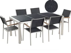 Beliani 6-Istuttava Ulkoruokailuryhma 3-Osainen Graniittitaso Tekstiilituolit Musta Grosseto Online