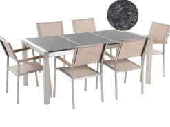 Beliani 6-Istuttava Ulkoruokailuryhma Poltettu Graniittitaso Tekstiilituolit Musta/Beige Grosseto Discount