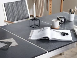 Beliani 6-Istuttava Ulkoruokailuryhma Poltettu Graniittitaso Tekstiilituolit Musta/Beige Grosseto Discount