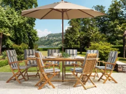 Beliani 8-Istuttava Ulkoruokailuryhma Aurinkovarjolla Akasiapuu Beige/Sininen Maui Sale