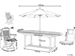Beliani 8-Istuttava Ulkoruokailuryhma Aurinkovarjolla Akasiapuu Beige/Sininen Maui Sale