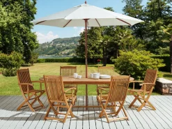 Beliani 6-Istuttava Ulkoruokailuryhma Aurinkovarjolla Vaalea Akasiapuu Maui Outlet