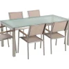 Beliani 6-Istuttava Ulkoruokailuryhma Lasitaso Tekstiilituolit Beige Grosseto Cheap