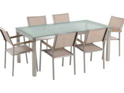 Beliani 6-Istuttava Ulkoruokailuryhma Lasitaso Tekstiilituolit Beige Grosseto Cheap