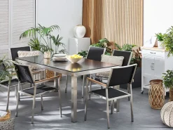 Beliani 6-Istuttava Ulkoruokailuryhma Lasitaso Tekstiilituolit Musta Grosseto Cheap