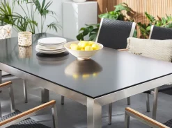 Beliani 6-Istuttava Ulkoruokailuryhma Lasitaso Tekstiilituolit Musta Grosseto Cheap