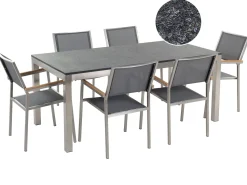 Beliani 6-Istuttava Ulkoruokailuryhma Poltettu Graniittitaso Tekstiilituolit Harmaa Grosseto Fashion