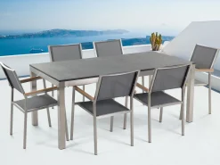 Beliani 6-Istuttava Ulkoruokailuryhma Poltettu Graniittitaso Tekstiilituolit Harmaa Grosseto Fashion