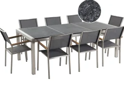 Beliani 8-Istuttava Ulkoruokailuryhma Poltettu Graniittitaso Tekstiilituolit Musta/Harmaa Grosseto Online