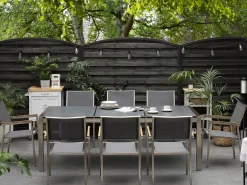 Beliani 8-Istuttava Ulkoruokailuryhma Poltettu Graniittitaso Tekstiilituolit Musta/Harmaa Grosseto Online