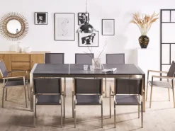 Beliani 8-Istuttava Ulkoruokailuryhma Poltettu Graniittitaso Tekstiilituolit Musta/Harmaa Grosseto Online