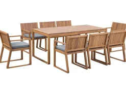 Beliani 8-Istuttava Ulkoruokailuryhma Akaasia Vaalea Puu/Sininen Sassari Online