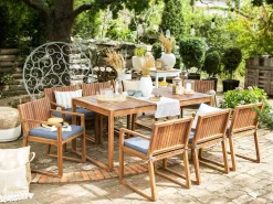 Beliani 8-Istuttava Ulkoruokailuryhma Akaasia Vaalea Puu/Sininen Sassari Online