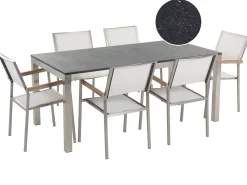 Beliani 6-Istuttava Ulkoruokailuryhma Graniittitaso Tekstiilituolit Musta/Valkoinen Grosseto Cheap