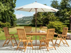 Beliani 6-Istuttava Ulkoruokailuryhma Aurinkovarjolla Vaalea Akasiapuu Java Best Sale