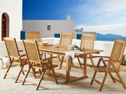 Beliani 6-Istuttava Ulkoruokailuryhma Aurinkovarjolla Vaalea Akasiapuu Java Best Sale