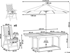 Beliani 6-Istuttava Ulkoruokailuryhma Aurinkovarjolla Vaalea Akasiapuu Java Best Sale