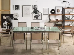 Beliani 8-Istuttava Ulkoruokailuryhma 3-Osainen Lasitaso Tekstiilituolit Beige Grosseto Best