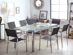 Beliani 6-Istuttava Ulkoruokailuryhma 3-Osainen Lasitaso Tekstiilituolit Musta Grosseto Flash Sale