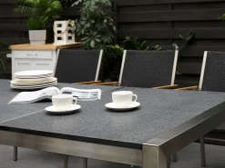 Beliani 8-Istuttava Ulkoruokailuryhma Poltettu Graniittitaso Ja Tekstiilituolit Musta Grosseto Store